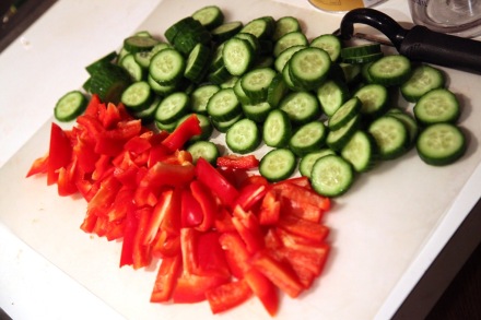 Cucumbers and peppers for salad.
