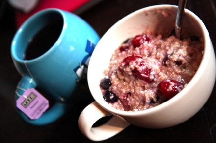 Oatmeal!  Bonus: passionfruit tea in a snoopy mug!