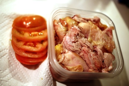 Lunch chicken and tomatoes for Other Person.